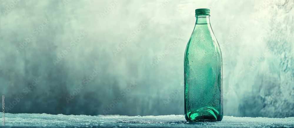 Aufkleber Green glass bottle on textured surface with gradient background and ample copy space for text placement.