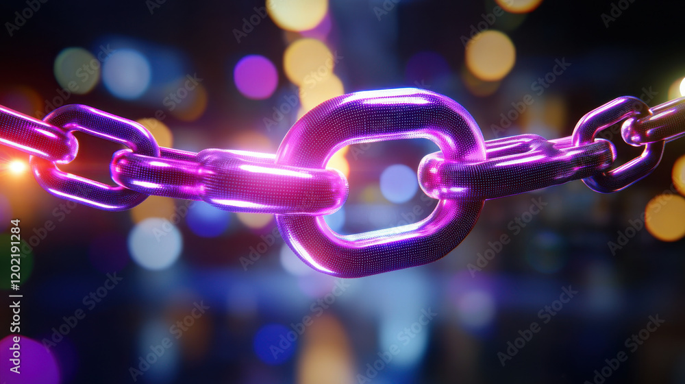 Aufkleber vibrant portrayal of blockchain technology featuring glowing chain link, symbolizing connectivity an