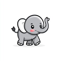 Obraz premium Cute baby elephant cartoon, walking, white background, children's illustration