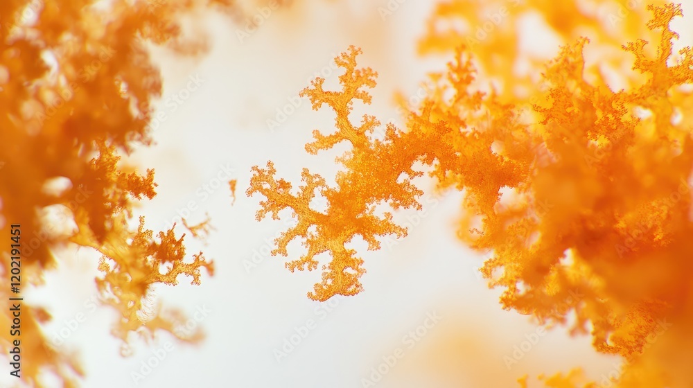 Poster close-up of orange coral texture with intricate patterns and shapes on a light background with copy 