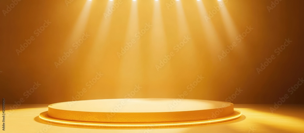 Aufkleber Empty stage with golden spotlight effect and soft gradient background suitable for event or performance presentations Copy Space