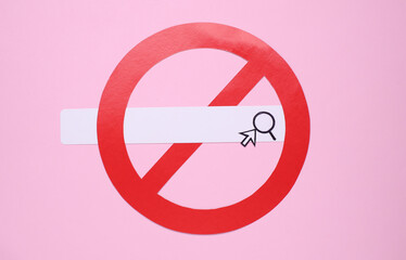 Paper search bar with cursor and prohibition sign on a pink background