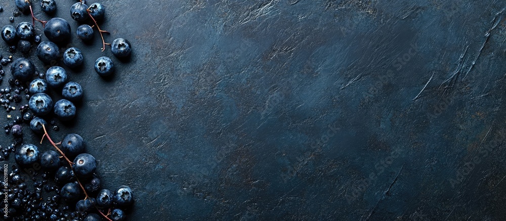 Poster blueberries on dark textured background with copy space for fruit-related text or design. fresh and 