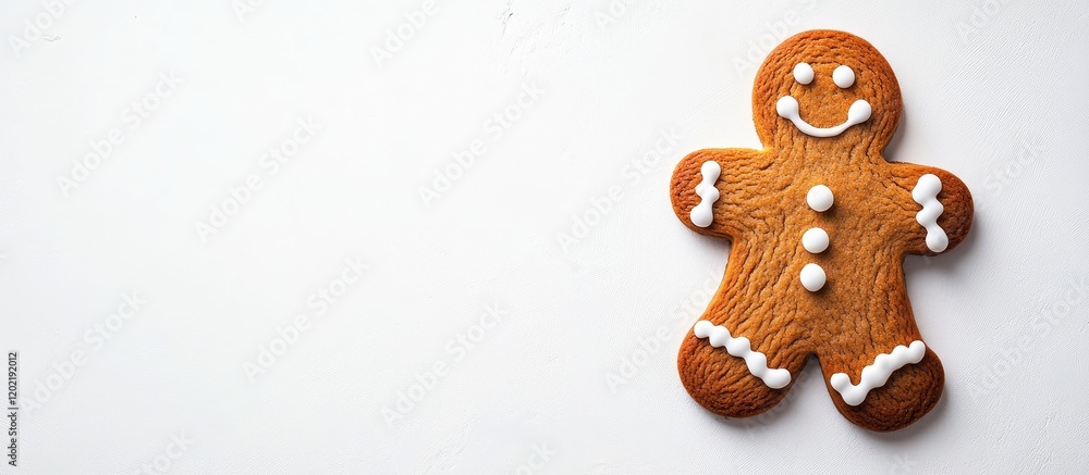 Poster gingerbread cookie man on white background with copy space for text or design elements