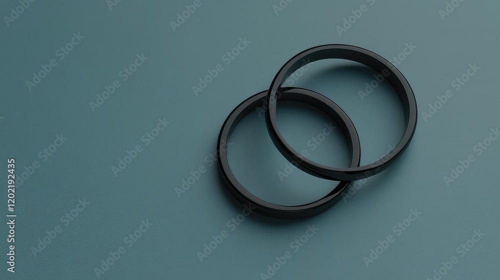 Poster black rubber rings overlapping on a teal background with ample copy space for text insertion.