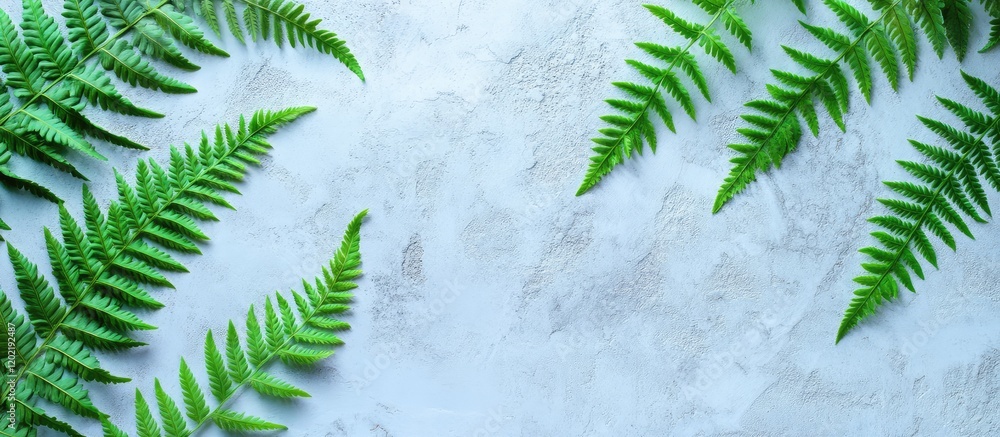 Poster Green Fern Leaves on Light Textured Background with Copy Space for Text Placement