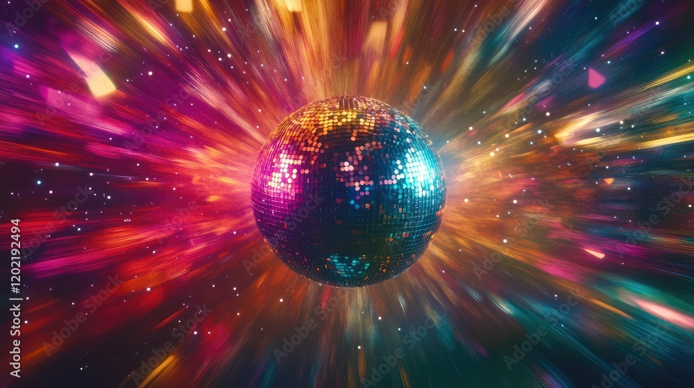 Aufkleber abstract colorful burst with a disco ball in the center creating a vibrant light effect on a dark ba