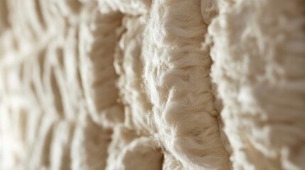 Obraz premium Textured close-up of soft cream-colored fabric revealing fibers and intricate details, suitable for background or textile design, Copy Space.