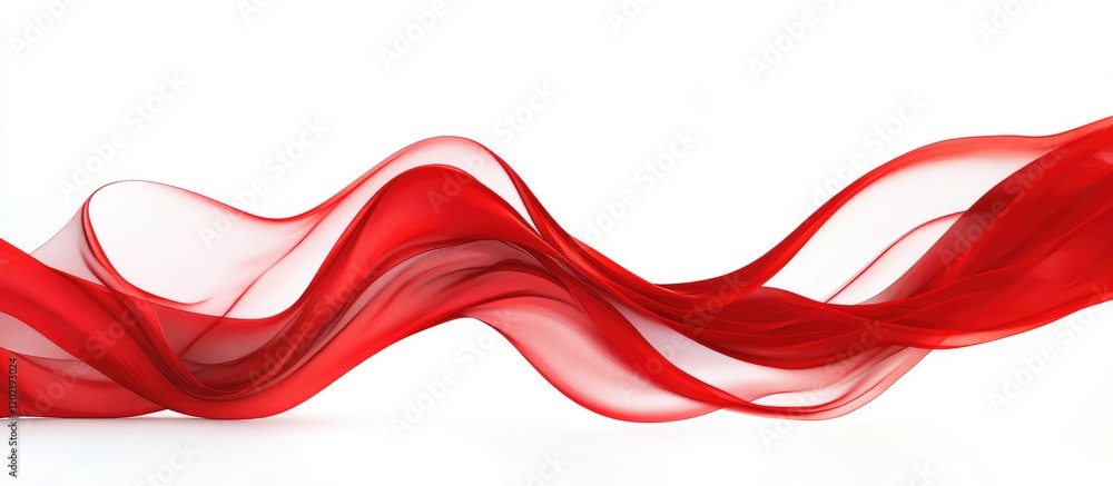 Poster red wavy fabric texture on white background with copy space for design or text placement