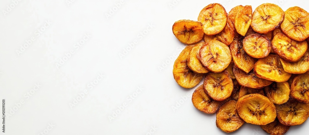 Aufkleber Dried banana chips arranged on white background with Copy Space for text placement