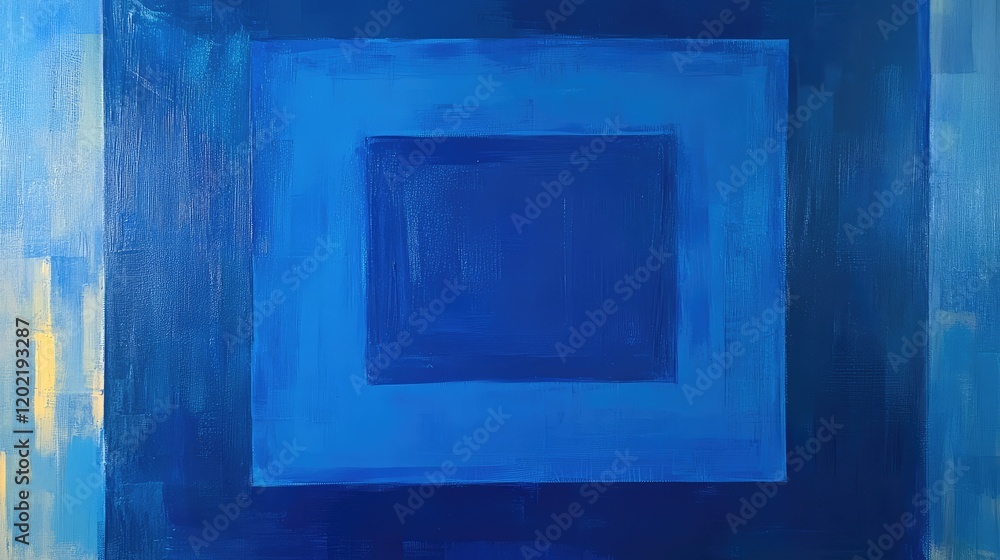 Poster Abstract blue square formation with gradient shades of blue and textural brush strokes, featuring ample Copy Space for text placement.