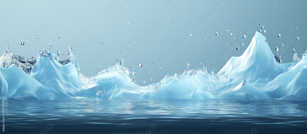 Poster blue crashing ocean waves with splashes against a calm water surface suitable for backgrounds and te