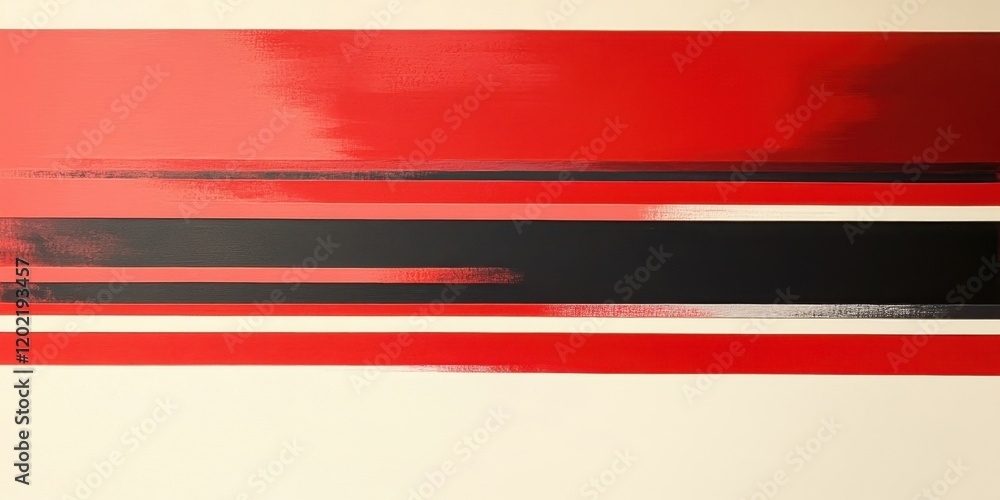 Poster bold stripes of red and black intertwine across a light background, creating an energetic abstract c