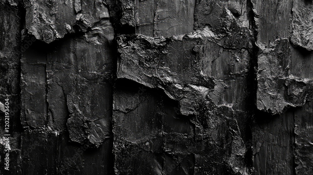 Poster textured black bark or charcoal background with cracks and crevices suitable for design projects or 