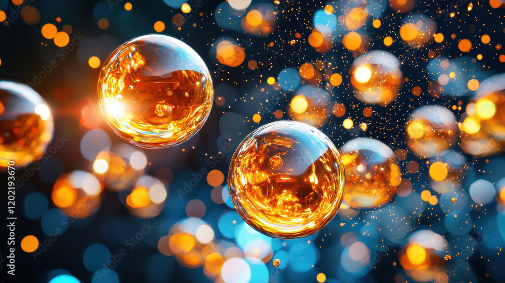 Aufkleber vibrant close up of glowing orange spheres floating in colorful background, creating mesmerizing visual effect. interplay of light and color evokes sense of wonder and curiosity