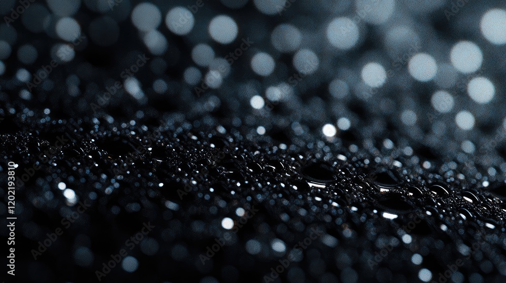 Poster close-up of water droplets on a dark surface with bokeh effect copy space