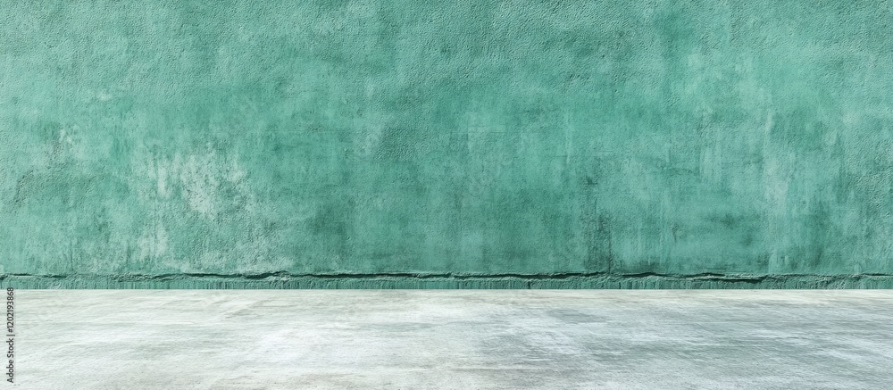 Aufkleber Textured green concrete wall with horizontal gradient and empty floor space for copy placement. Ideal for backgrounds and presentations.