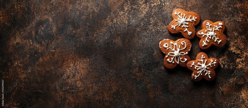 Aufkleber Gingerbread cookies in butterfly shape with decorative icing on rustic brown wooden background with copy space