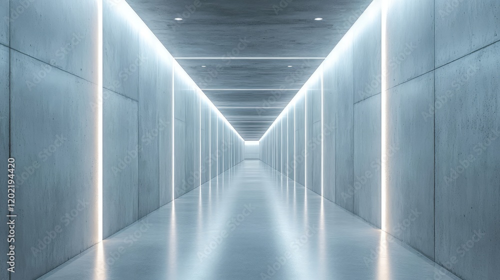 Poster futuristic empty corridor with illuminated walls and reflective floor creating an ultra-modern archi