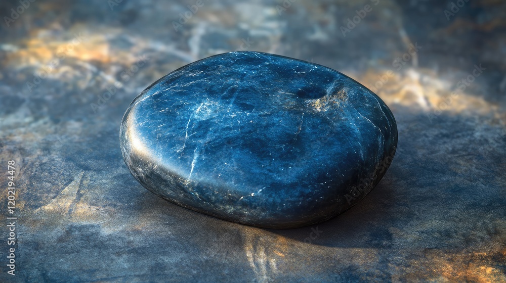 Aufkleber smooth blue stone with shiny surface and natural texture on textured background copy space