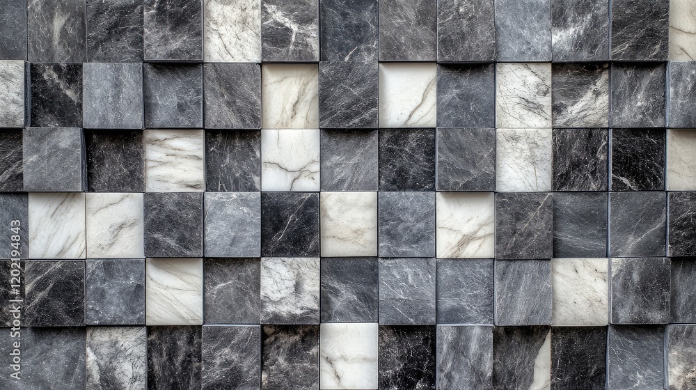 Poster gray and white marble tile pattern background with square tiles arranged in a checkerboard style cop