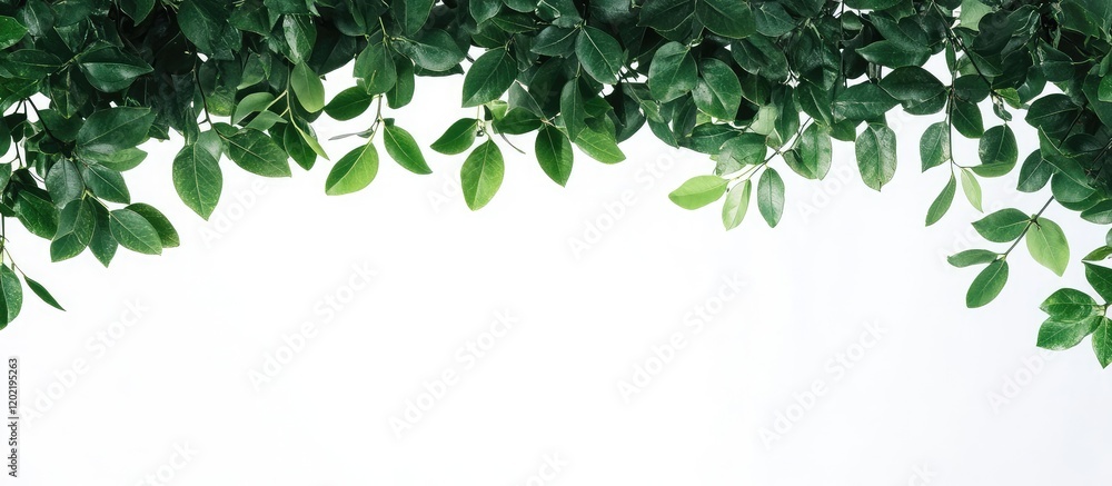Poster green foliage border design with fresh leaves on a white background ideal for text placement copy sp