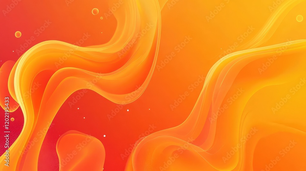 Poster vibrant abstract gradient background with flowing orange and red waves and bubbles copy space