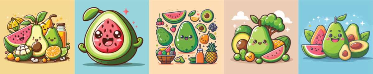 Collection of animated vector avocados