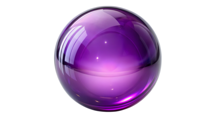 Purple glass crystal ball with shiny reflections and a glossy, transparent surface