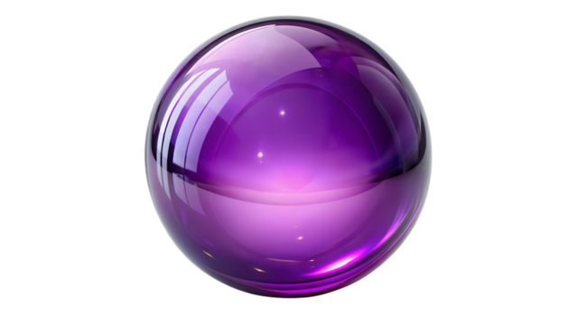 Purple glass crystal ball with shiny reflections and a glossy, transparent surface