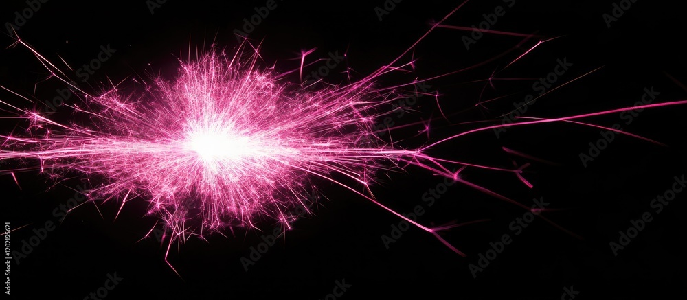Poster pink spark explosion on black background with copy space for text