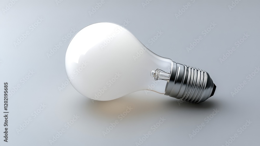 Poster light bulb with reflective surface on grey background featuring copy space for text placement