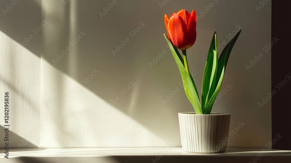 Poster symbolic nauryz design featuring a vibrant tulip displayed against a sunlit backdrop emphasizing spr