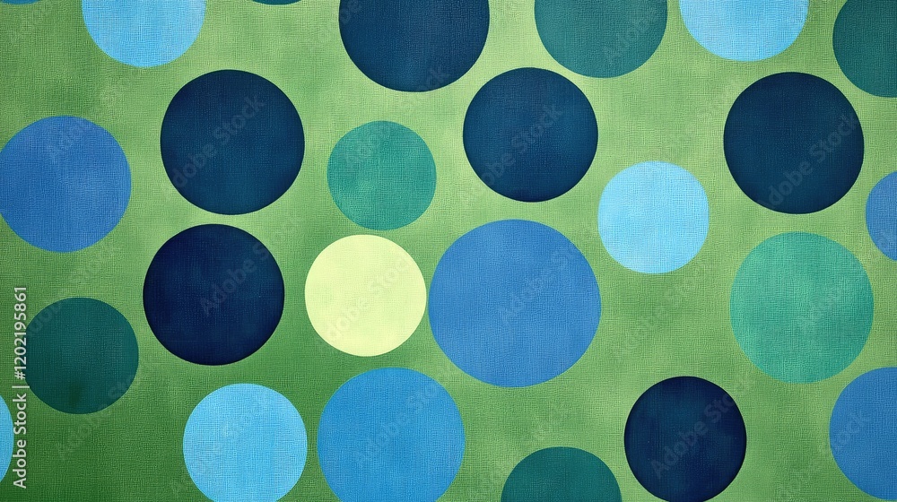 Leinwandbilder abstract pattern with various sized blue and green circles on a textured green background with copy 