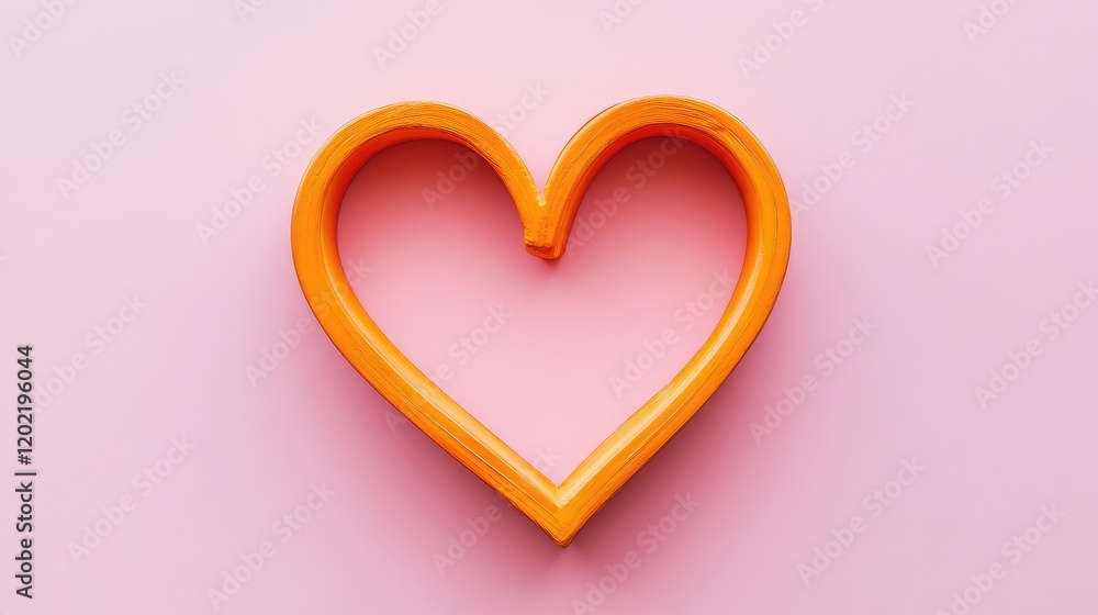 Poster orange heart shape on pink background with ample copy space for text placement