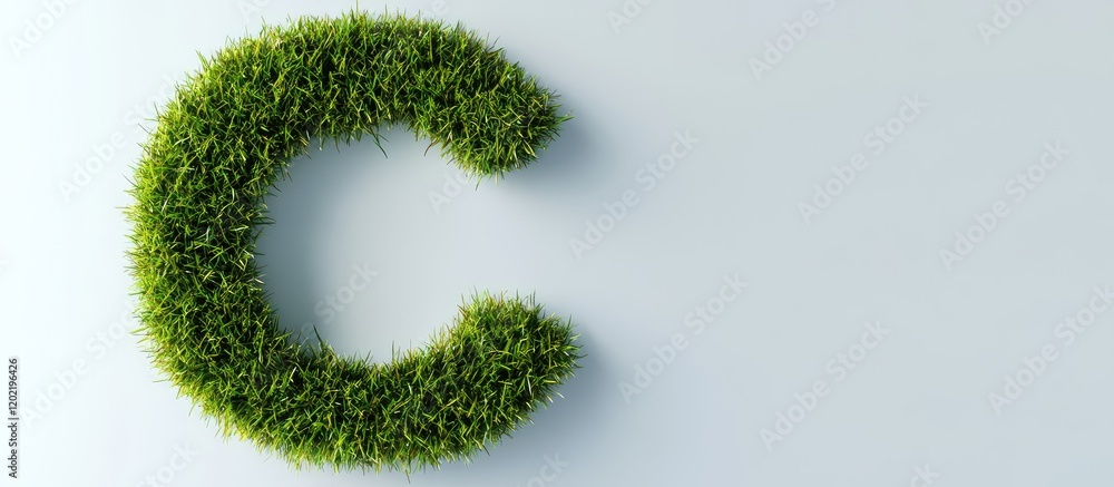 Poster green grass letter c on a white background with ample copy space for text placement