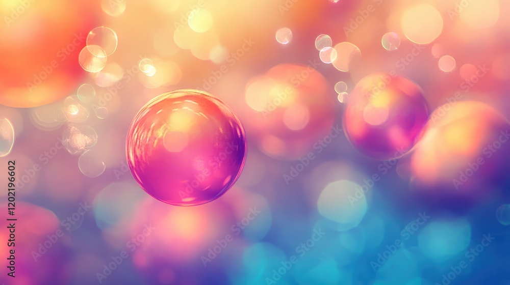Poster Colorful abstract bubbles with soft focus and bokeh effects on a vibrant background with copy space for text.