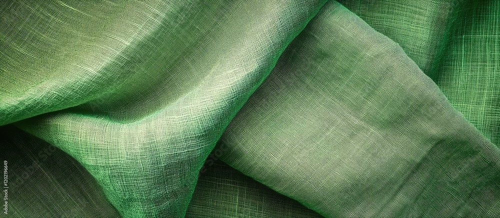 Poster Green textured fabric background with soft folds and wrinkles ideal for textile design and creative projects Copy Space