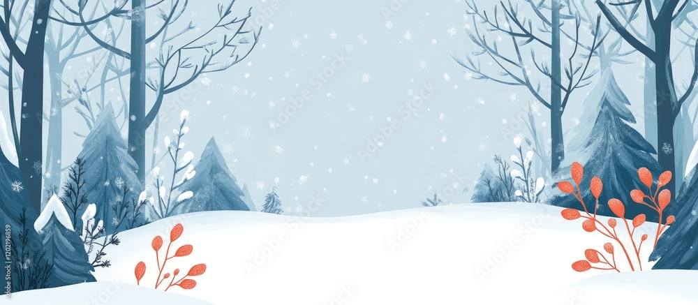 Aufkleber winter landscape with snow-covered trees and shrubs in a serene atmosphere with copy space for text 