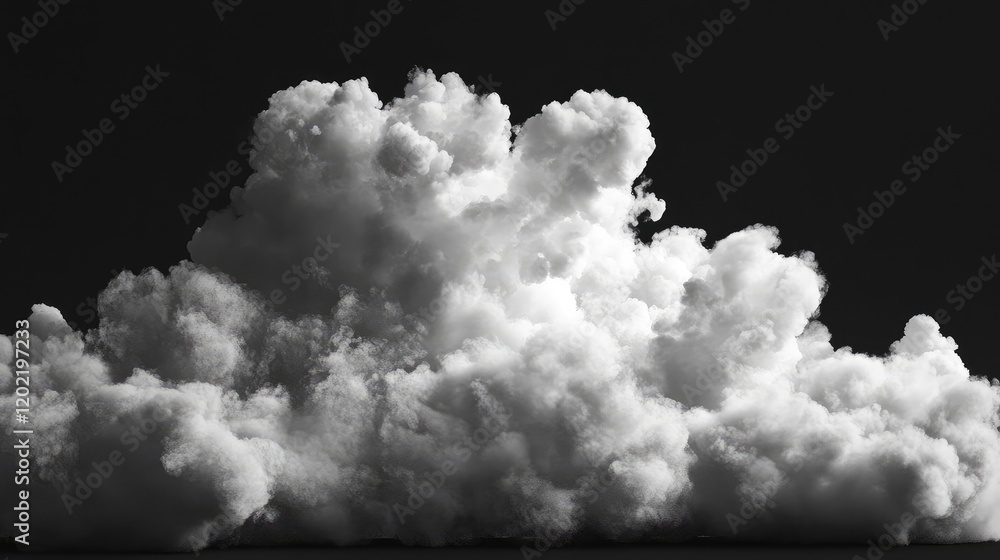 Poster Dense monochromatic cloud formation on a dark background with high contrast and ample copy space for text insertion