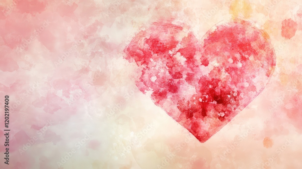 Poster watercolor heart illustration on a soft pink background with copy space for text placement