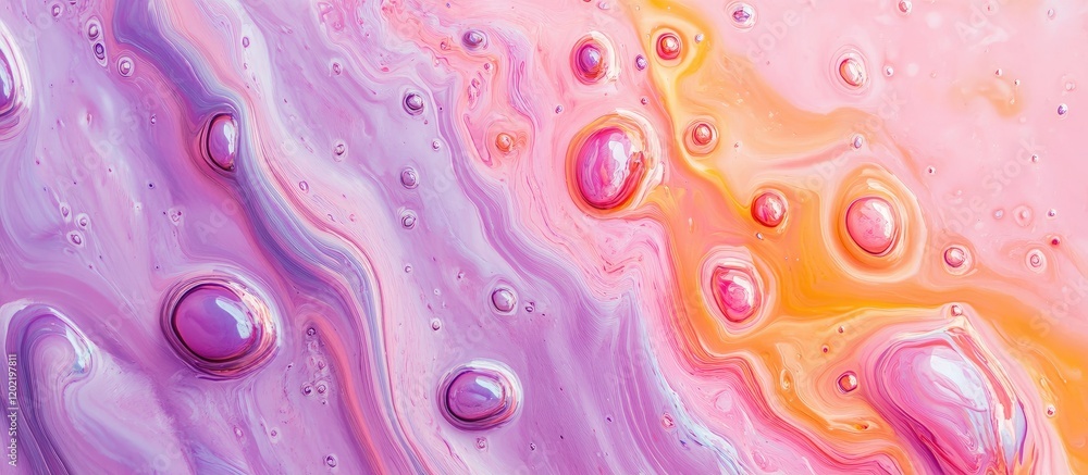 Leinwandbilder Colorful abstract fluid art background with bubbles and Copy Space for text placement