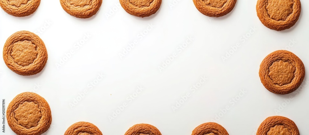 Aufkleber Cookies arranged in a circular pattern on a white background with Copy Space for text placement.