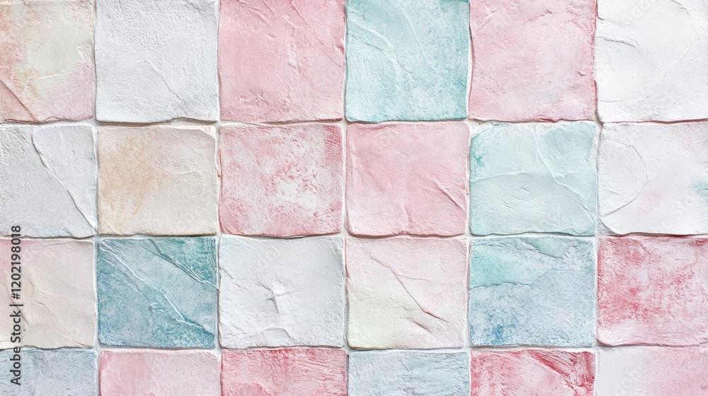 Poster Textured pastel color tiles arrangement with abstract design and Copy Space.
