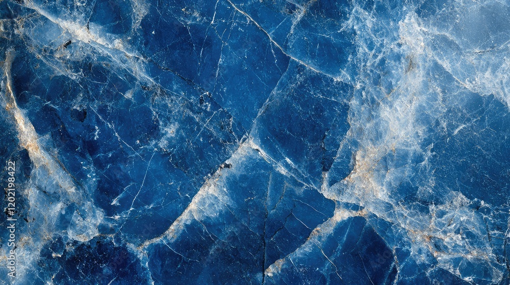 Poster Deep blue mineral rock surface texture with intricate crystal patterns and natural veining Copy Space
