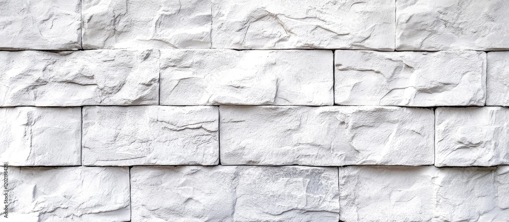 Poster Textured white stone wall background with uneven rectangular blocks and copy space for design elements.