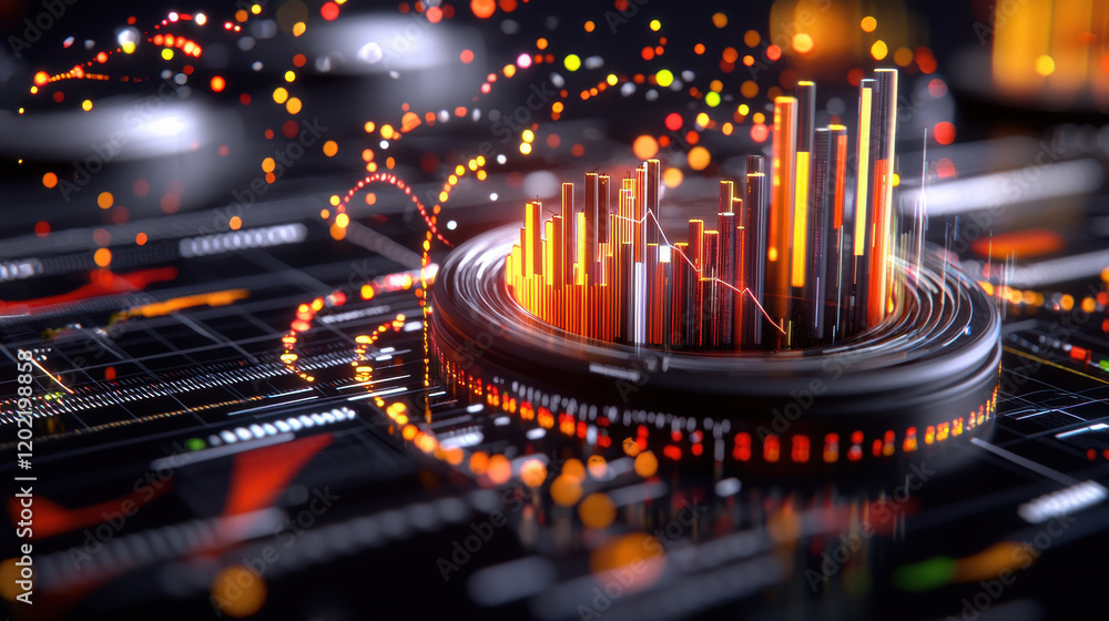 Fototapete Dynamic bar graphs, pie charts, and line trends create vibrant data visualization. colorful elements represent analytics and insights in modern digital environment