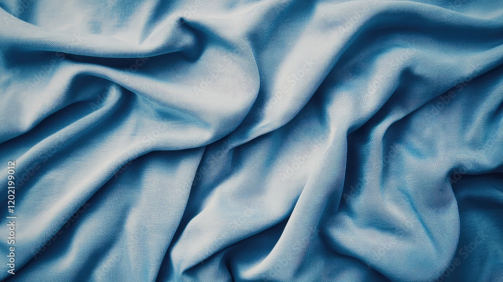 Poster Light blue fabric texture with soft folds and creases suitable for backgrounds and textile design. Copy Space available.