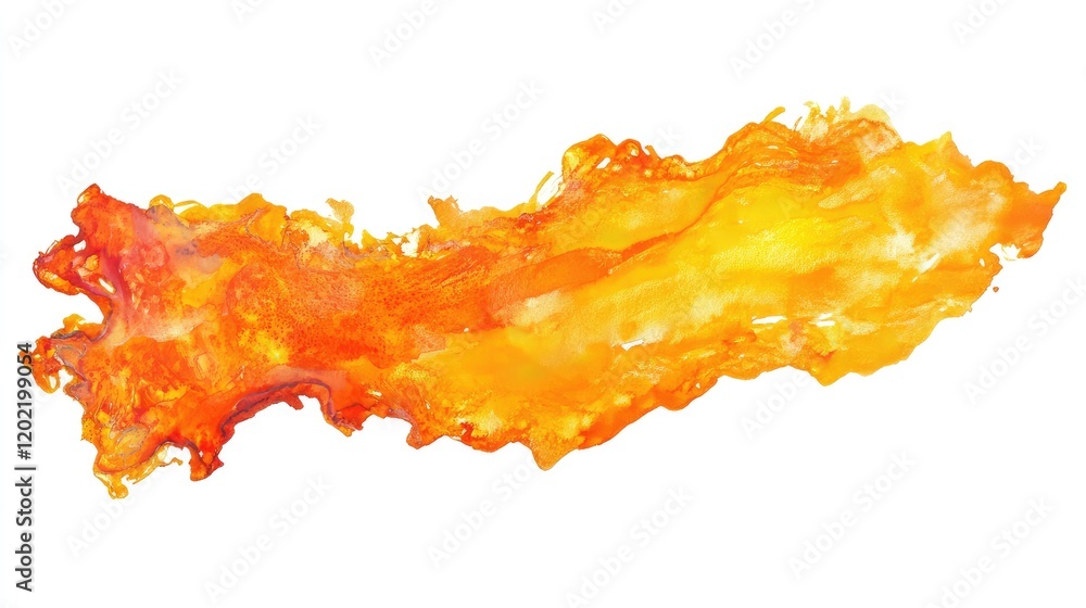 Poster bright orange and yellow watercolor splash with fluid texture and copy space for text placement