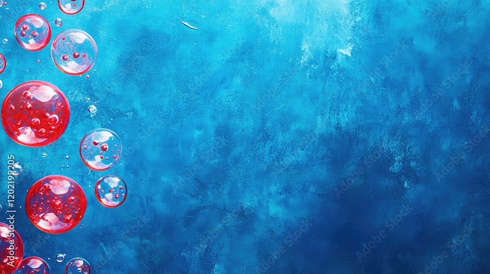 Aufkleber Red bubbles on blue textured background with copy space for text or graphics